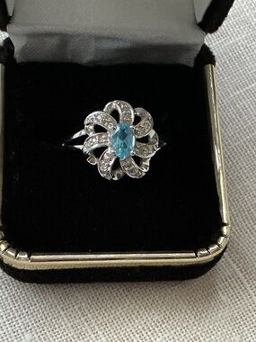 14K White Gold Blue Topaz & Diamond Ring w/ Appraisal